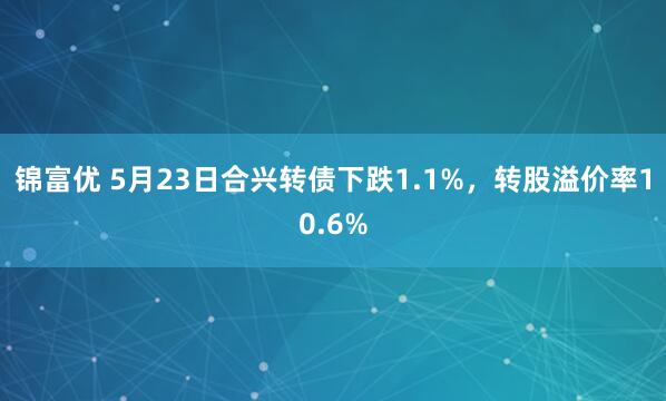 锦富优 5月23日合兴转债下跌1.1%，转股溢价率10.6%