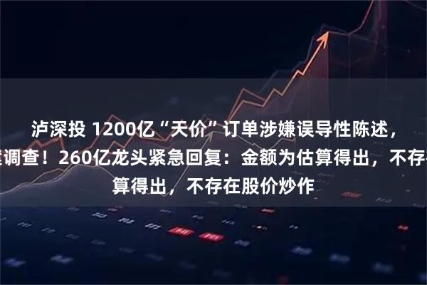 泸深投 1200亿“天价”订单涉嫌误导性陈述，证监会立案调查！260亿龙头紧急回复：金额为估算得出，不存在股价炒作